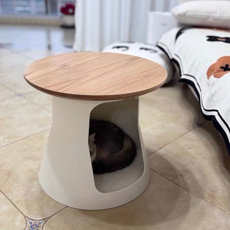 #ペットハウス ウッド 天板 ラウンド サイドテーブル 全2色 ソファ テーブル 猫ハウス キャットハウス 多機能