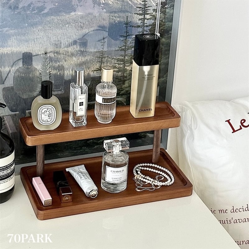 即納】#ウッド 二段 収納 ディスプレイ ラック 全2色 香水収納 | 70PARK