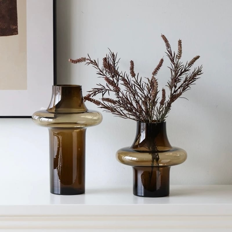ブラウンカラー クリア ガラス フラワーベース 全2サイズ 花瓶 | 70PARK