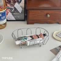 即納】#シルバー ワイヤー オーバル型 バスケット カゴ 小物入れ 収納