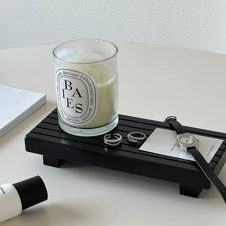 #脚付き ブラック ウッド 長方形 トレイ 小物置き アクセサリートレイ