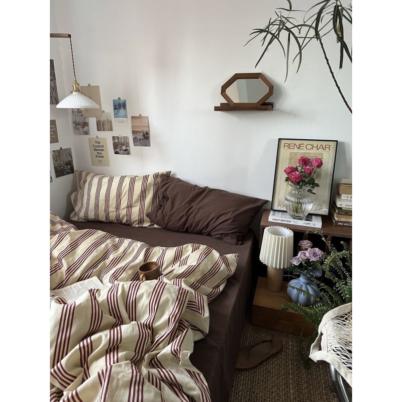 ブラウン ストライプ 布団カバーセット 全2種 ベッドカバー | 70PARK