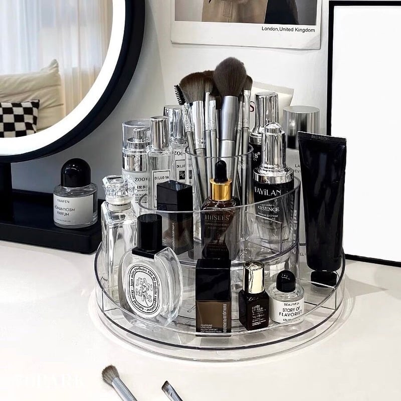 360度 回転 クリア ラウンド コスメ 収納 トレイ | 70PARK