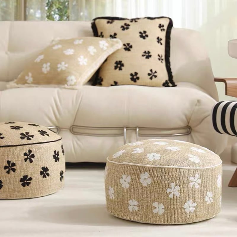 ストロー素材 フラワー ビーズ クッション プフ 全2色 椅子 | 70PARK