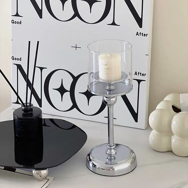 キャンドルホルダー シルバー ガラス キャンドルスタンド AC-004-L キャンドルホルダー シルバー ガラス キャンドルスタンド AC-004-S