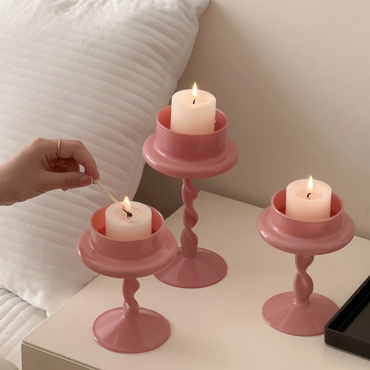 2way ピンク ツイスト キャンドルホルダー 全2サイズ | 70PARK