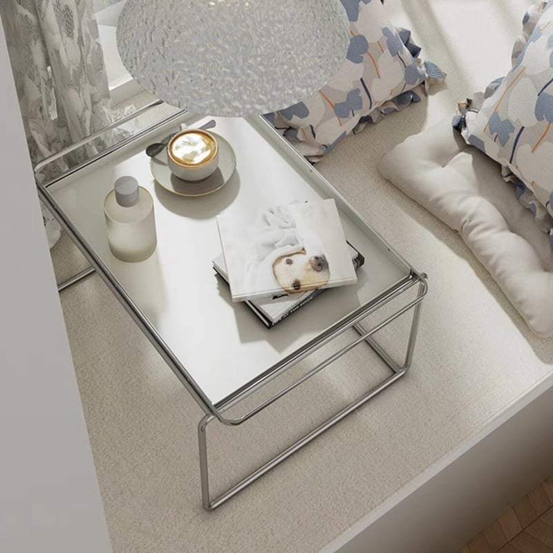 シルバー フレーム ホワイト トレイ 多機能 サイドテーブル | 70PARK