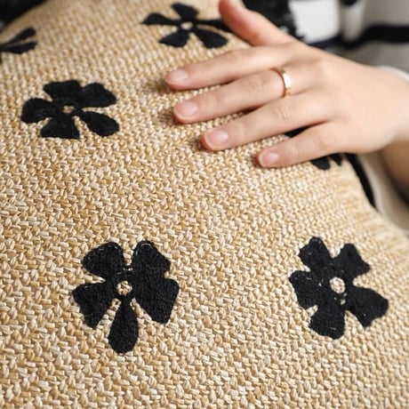 #ストロー素材 フラワー フリンジ クッションカバー 全2色 45×45