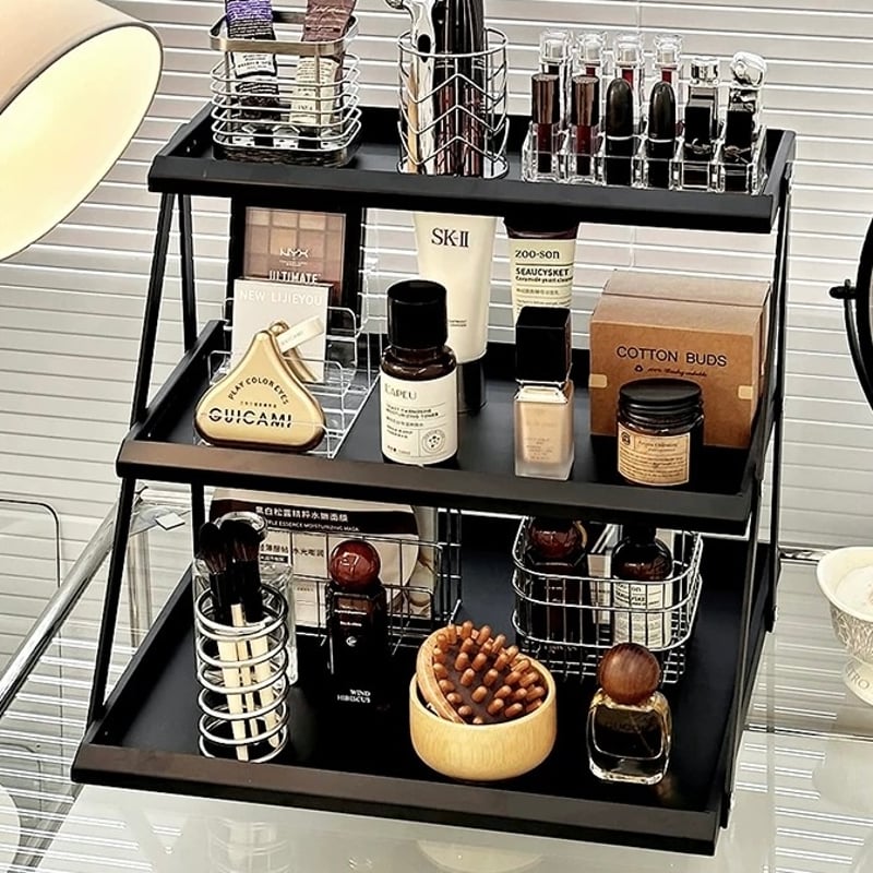 三段 香水 コスメ ディスプレイ アイアン 収納 オープン ラック 全2色