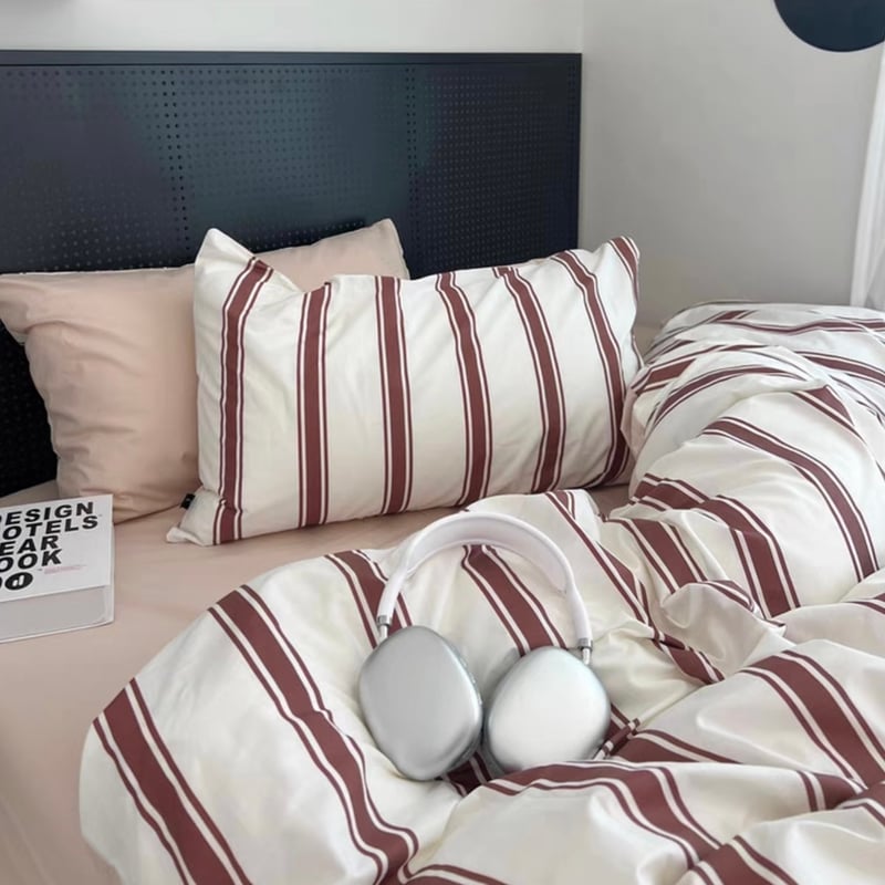 レトロ レッド ストライプ 布団カバーセット 全2種 オールシーズン