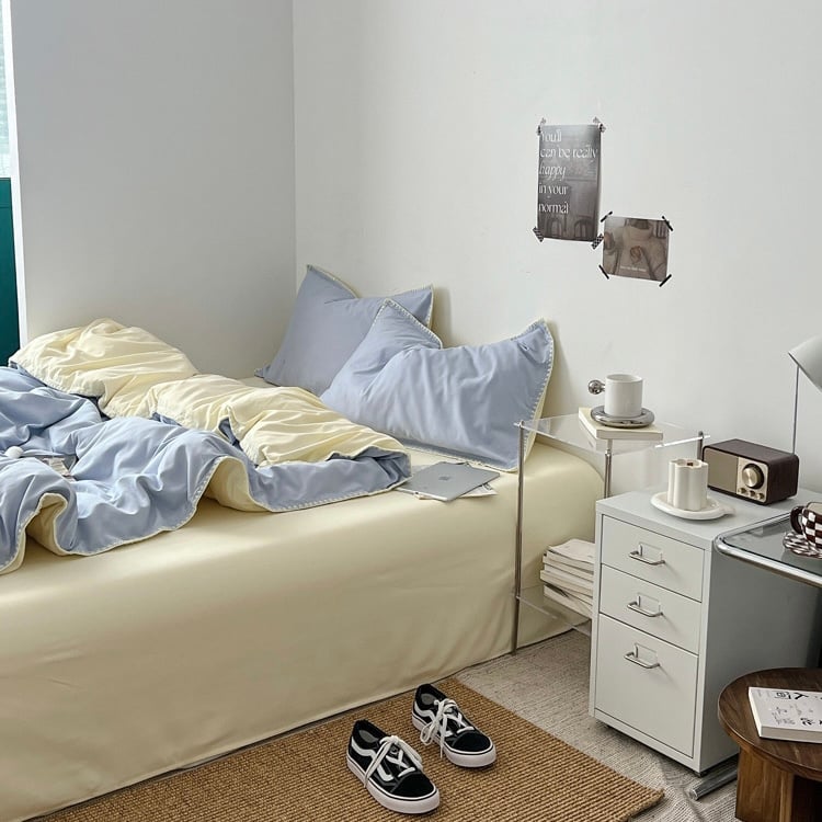 即納】#リバーシブル 無地 ステッチ 布団カバーセット 全2種