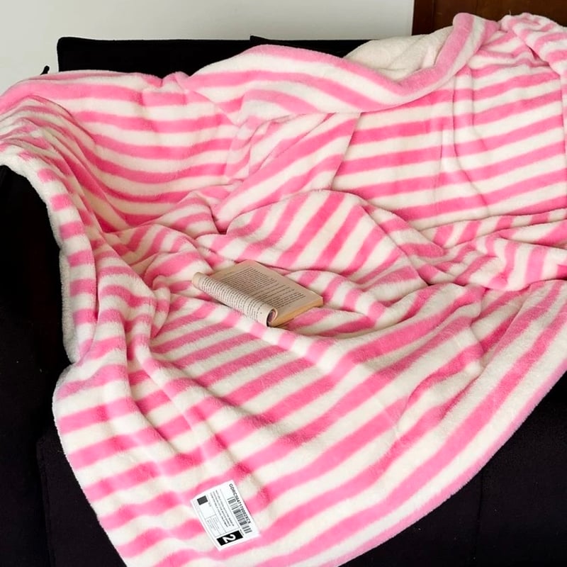 ワイド ストライプ柄 ふわふわ ソフト ブランケット 全3色 150×200