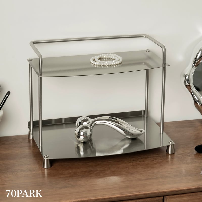 シルバー ディスプレイスタンド 2段棚付き vivienne-style_87127ds