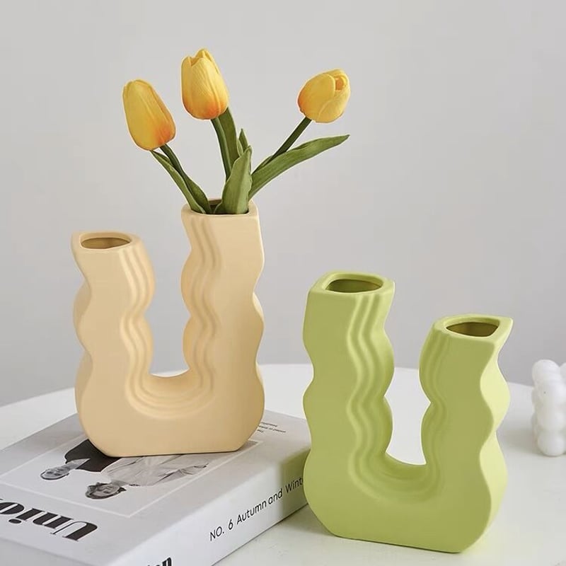 即納】#うねうね ウエーブ U字型 セラミック フラワーベース 花瓶 全3