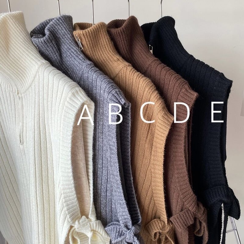 即納】#ハーフジップ リブ ニット ベスト 全5色 ハイネック | 70PARK