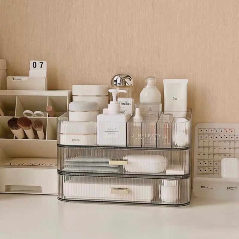 二段 引き出し & オープン コスメ 収納 全2色 クリア | 70PARK