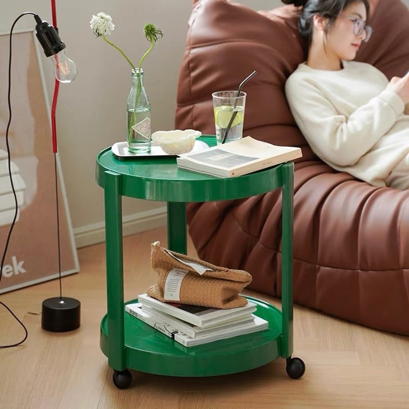 キャスター付き 二段 ラウンド サイドテーブル 全3色 | 70PARK