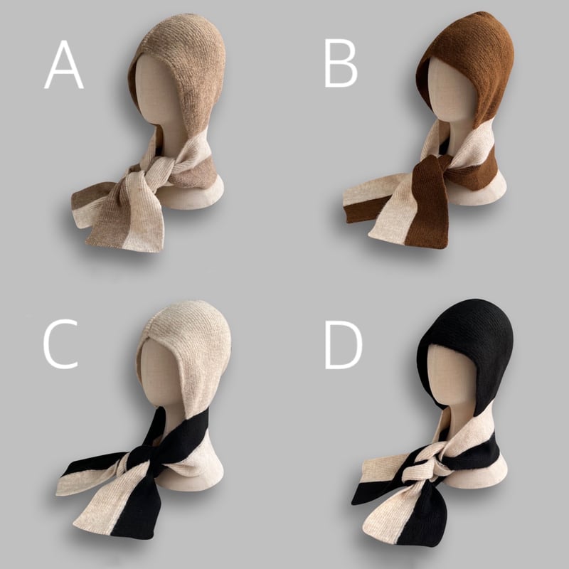 即納】#バイカラー ニット フード マフラー 全4色 バラクラバ 即納】#バイカラー ニット フード マフラー 全4色 バラクラバ