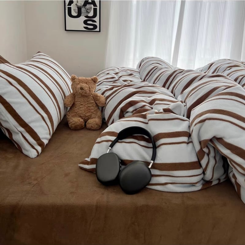 ブルー ブラウン マルチ ストライプ 冬用 布団カバーセット 全3種 | 70PARK