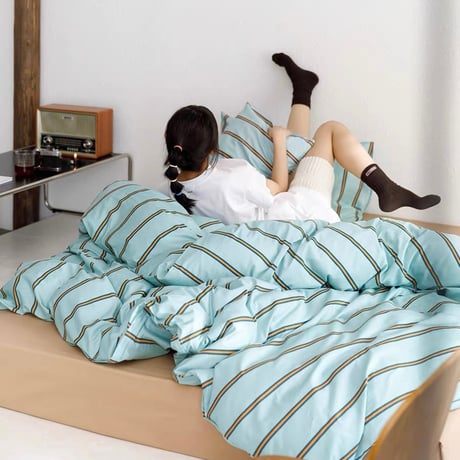 #ブルー ピン ストライプ 布団カバーセット 全2種 ベッドカバー