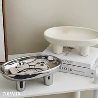 #脚付き セラミック オーバル型 トレイ 全2色 プレート シルバー アクセサリートレイ