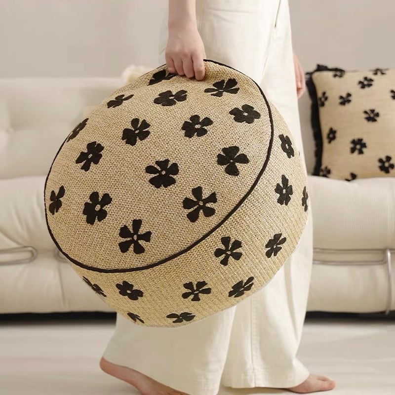 ストロー素材 フラワー ビーズ クッション プフ 全2色 椅子 | 70PARK