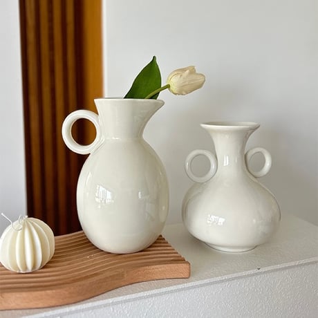 #リング 持ち手 セラミック フラワーベース 全2種 花瓶
