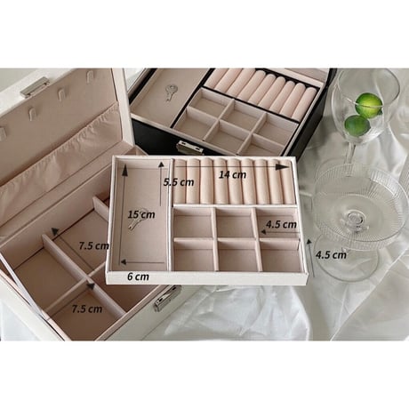 #二段  鍵付き シンプル ジュエリー ボックス 全2色 収納