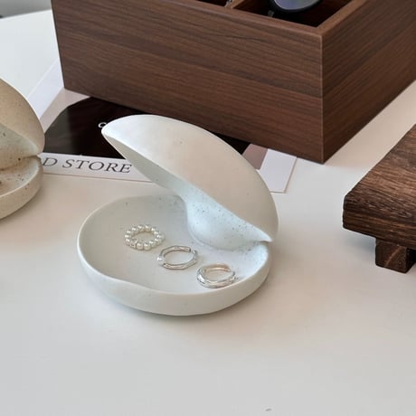 #シェル モチーフ ナチュラル セラミック アクセサリー トレイ 全2色 小物置き プレート トレー