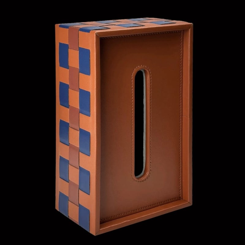 レザー 編み込みデザイン 小物入れ ボックス型 編み込み フェイクレザー ティッシュケース | 70PARK