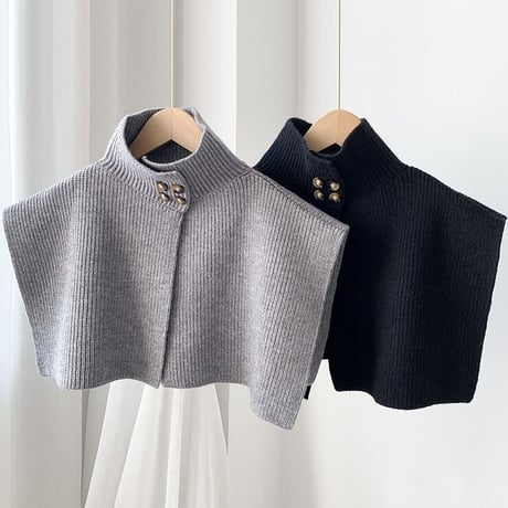 【即納】#ハイネック ボタン付き ニット ケープ 全4色 ショール