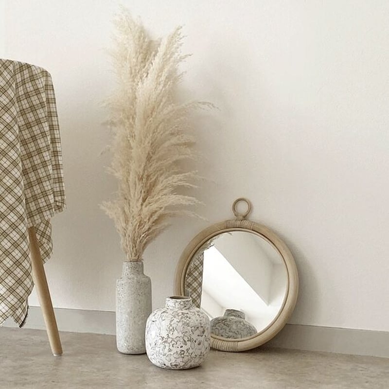 【美品】ラタン ラウンドミラー　韓国インテリア ラタン ラタンミラー ラウンドミラー 丸型ミラー 韓国 北欧