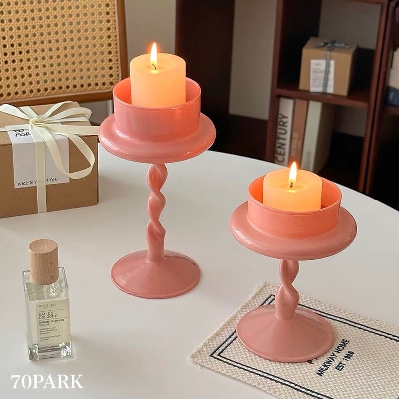 2way ピンク ツイスト キャンドルホルダー 全2サイズ | 70PARK