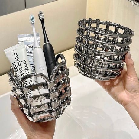 #シルバー あみあみ セラミック ブラシスタンド 全4種 小物収納 キャンドルホルダー