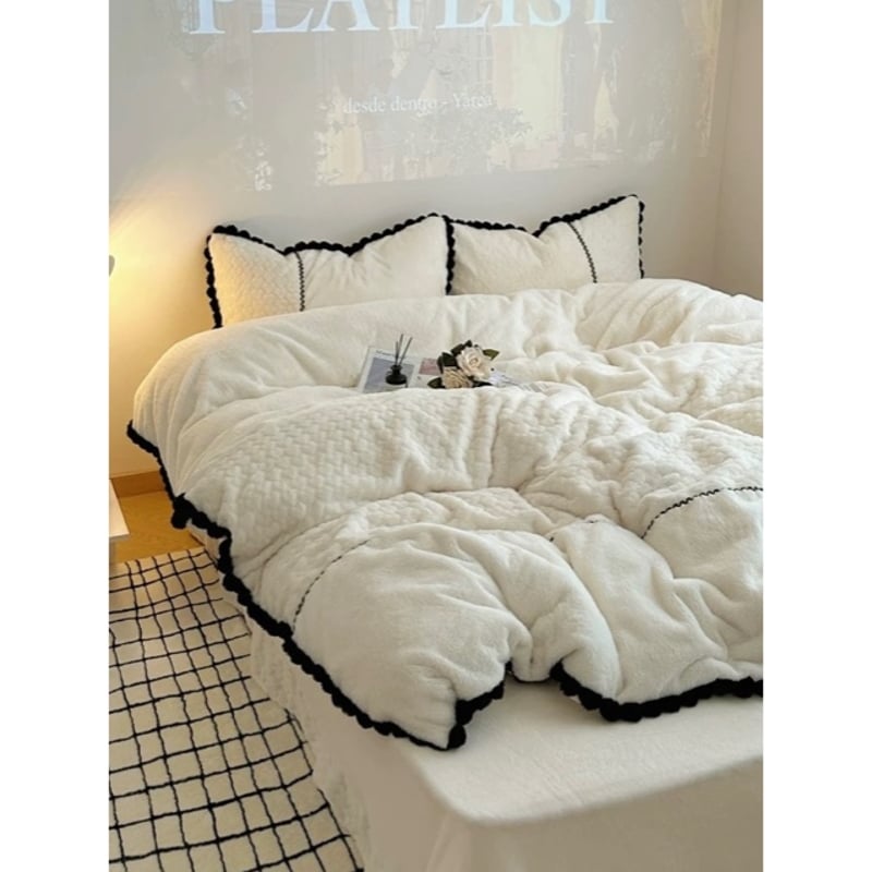 フェイクファー ハート エンボス 冬用 布団カバーセット 全2サイズ