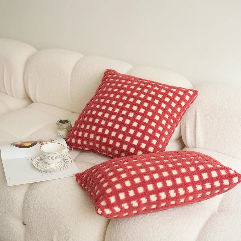 JI92美品✨ GUCCI フローガル柄 クッション 丸型 レッド チェック JI92