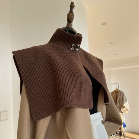 【即納】#ハイネック ボタン付き ニット ケープ 全4色 ショール
