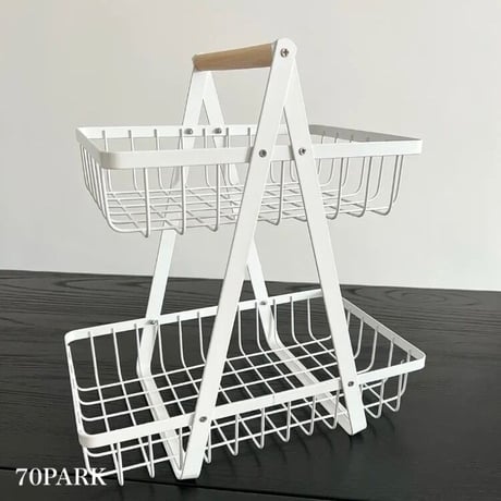 【即納】#持ち手付き 二段 ワイヤー バスケット 収納 カゴ