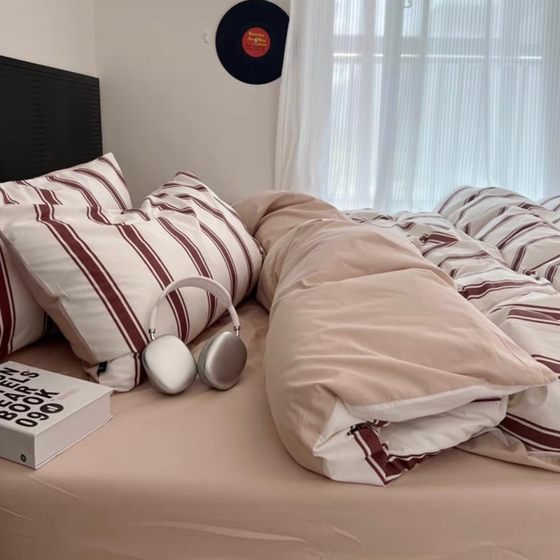 レトロ レッド ストライプ 布団カバーセット 全2種 オールシーズン