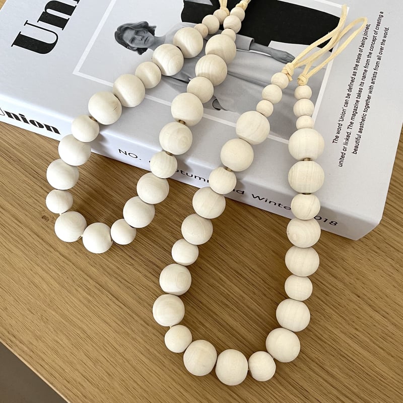 2個セット ウッドビーズ カーテンホルダー 木製 ホワイト | 70PARK