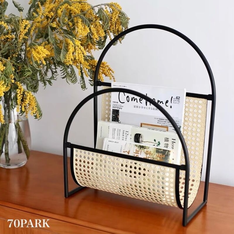 ラタン調 アイアン アーチ型 マガジンラック 収納 ブックスタンド | 70PARK