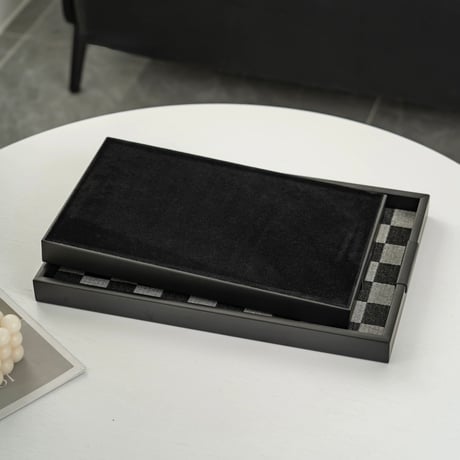 #ブラック アイアン チェッカー柄 トレイ 全3色 2サイズ 収納