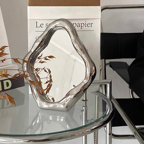 #シルバー ニュアンス フレーム ミラー 鏡 卓上 壁掛け
