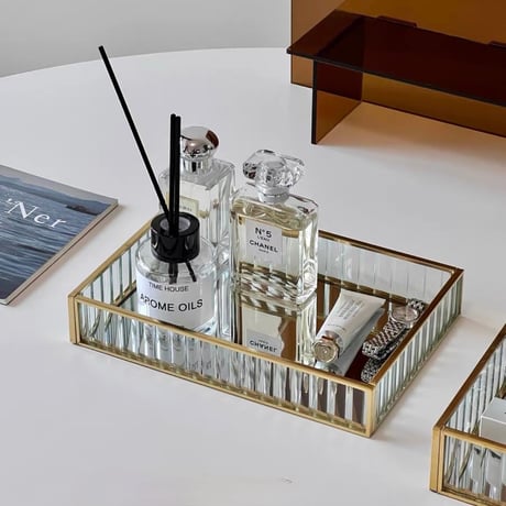 【即納】#ゴールド フレーム 長方形 ミラー トレイ コスメ 収納