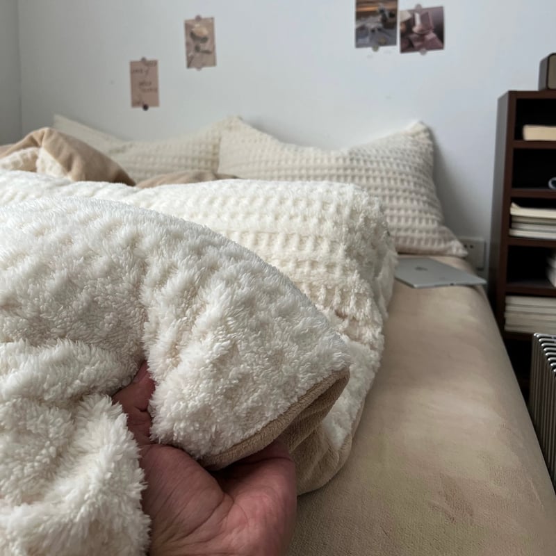 ホワイト ベージュ 厚手 ミルク フリース 冬用 布団カバーセット 全2