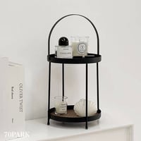 #アイアン レザー 二段 ラウンド トレイ 全2色 収納