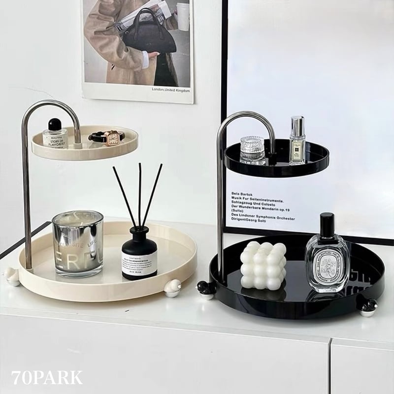 上部スライド ラウンド 二段 トレイ 全2色 コスメ 収納 | 70PARK