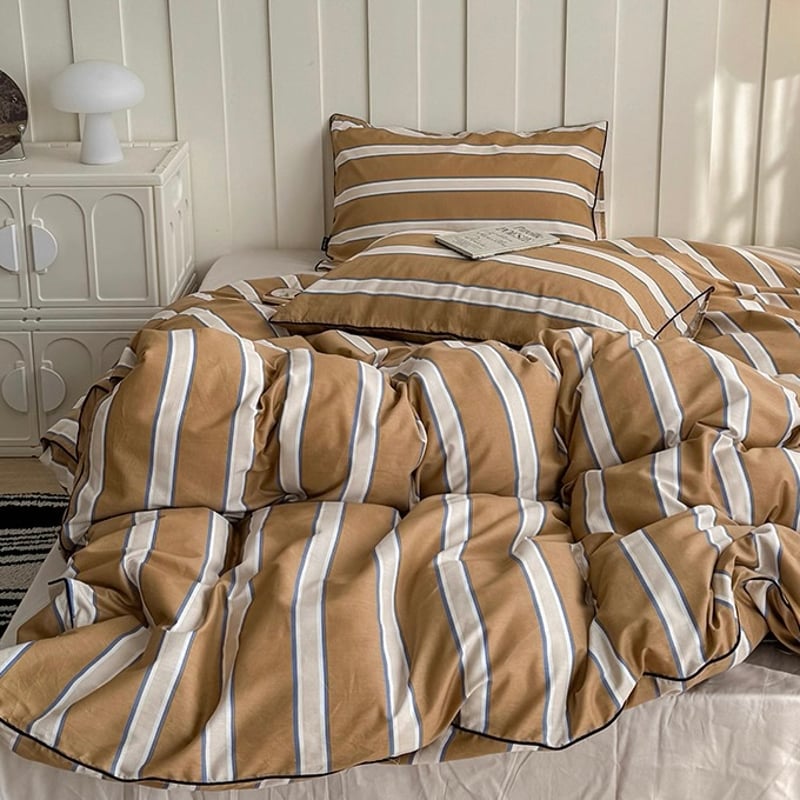ブラウン ミックスカラー ワイド ストライプ コットン 布団カバー