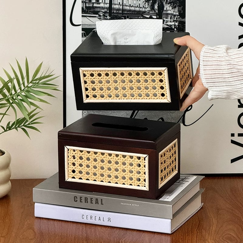 緑*夢様 ララピーティッシュボックスカバー ラタン カゴメ編み ウッド ティッシュケース 全2色 | 70PARK