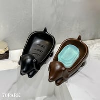 #ダックスフンド モチーフ セラミック ソープディッシュ 全3色 石鹸置き トレイ